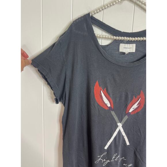 Current Elliott Intentionally Distressed Round Neck Graphic Tee Size 3/L - Picture 5 of 7